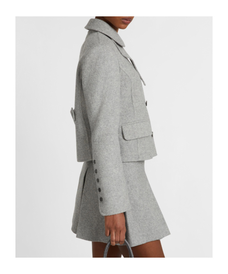 Ermanno Scervino Short Double-breasted Coat In Virgin Wool Blend With Adjustable Collar In Gray