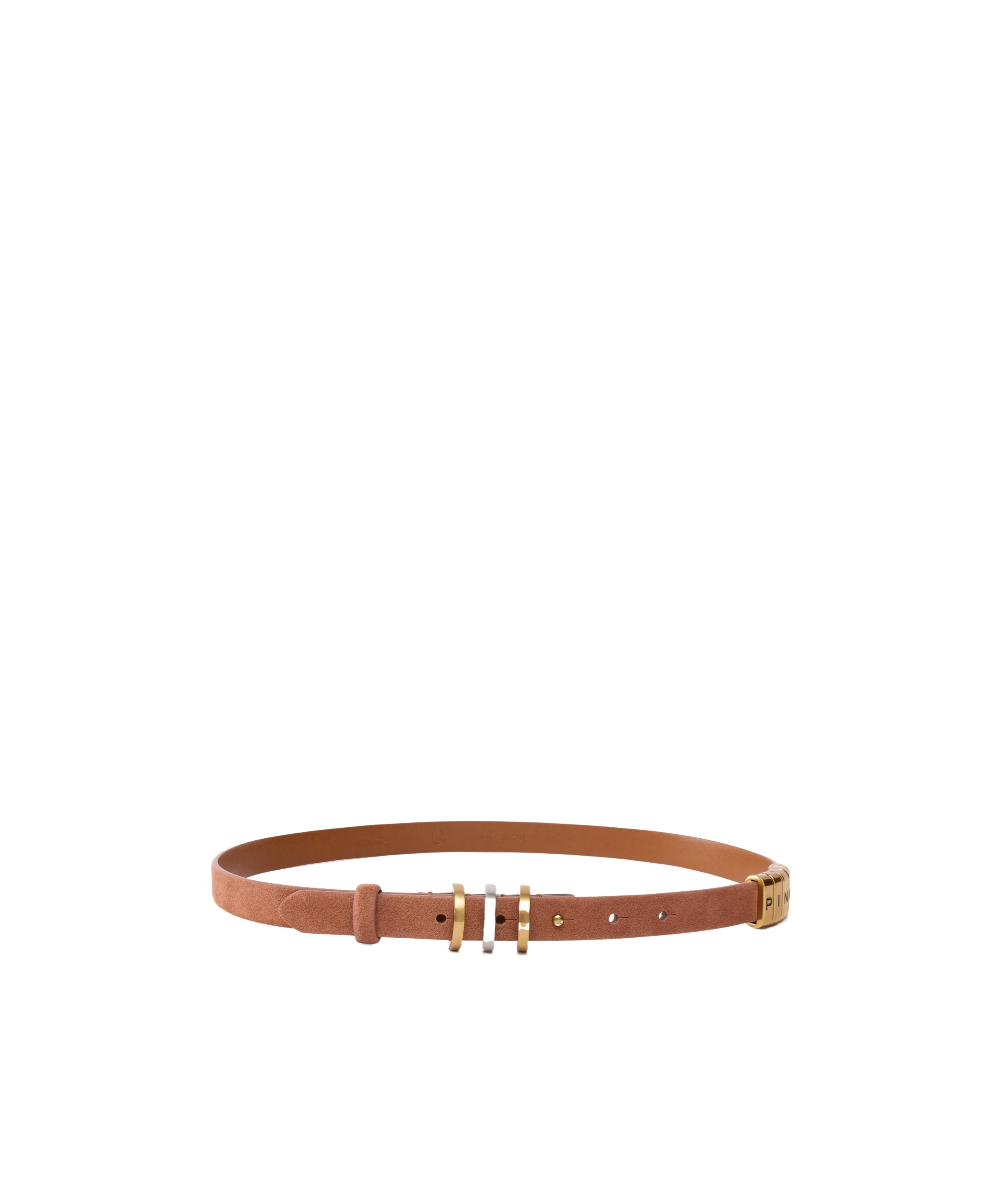 Pinko Thin Suede Belt With Logo-branded Rings, 2cm In Brown
