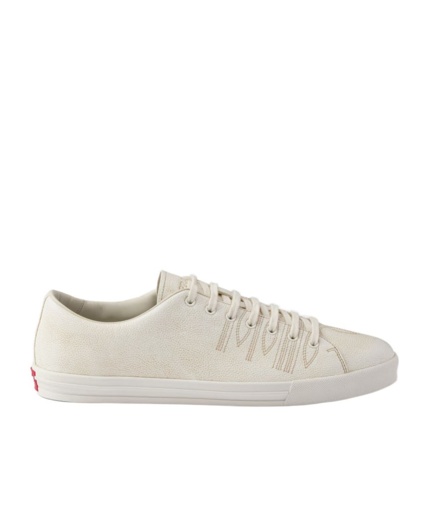 Prada Low Profile Round Toe Rubber Sole Sneakers