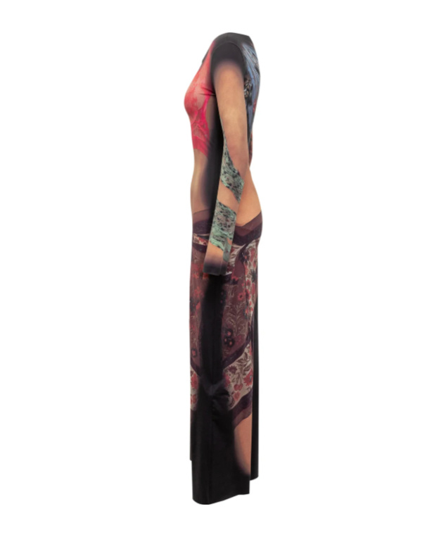Marine Serre Multicolor Long Dress With All-over Graphic Print In Multicolor
