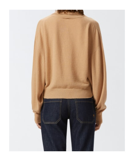 Pinko Pull Court En Cachemire Mélangé À Col Chemise In Nude