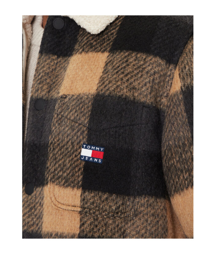 Tommy Hilfiger Check Sherpa Collar Jacket In Brown