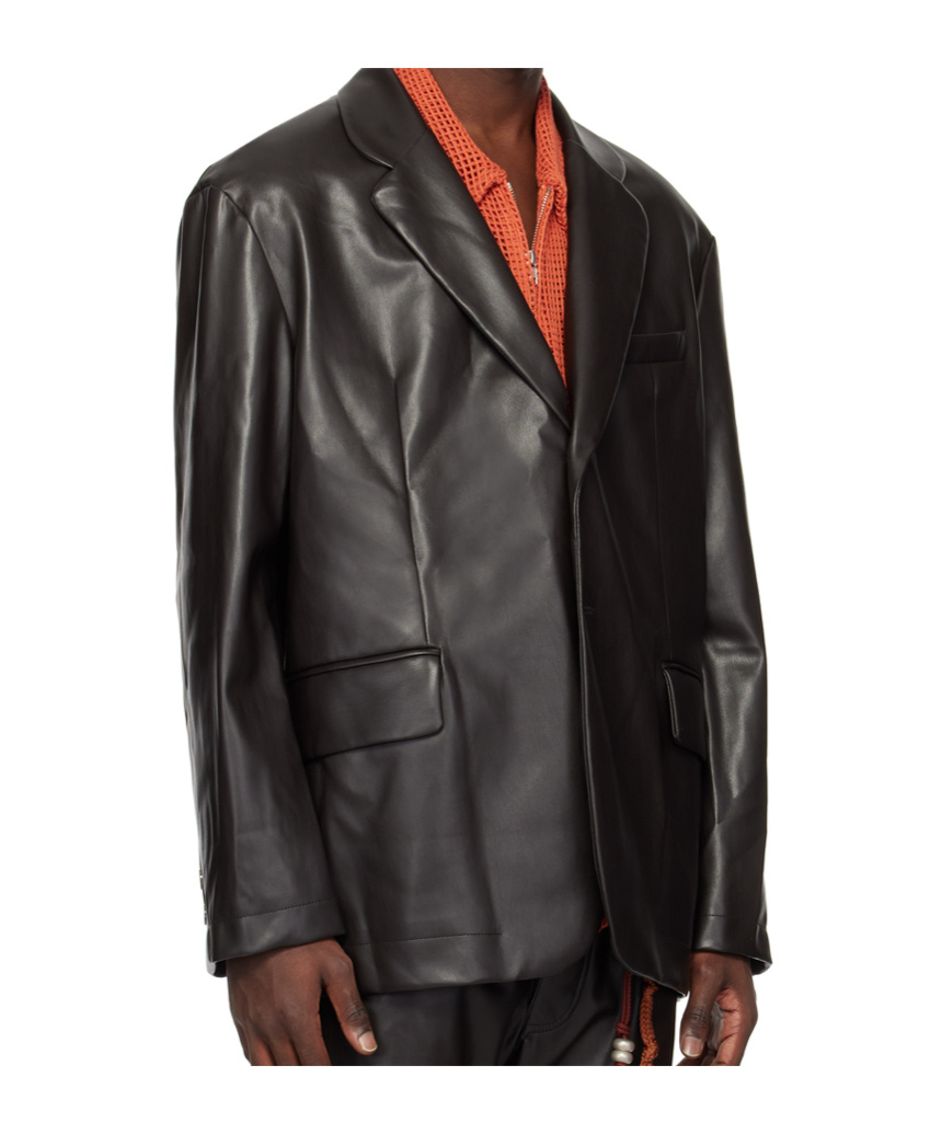 Song For The Mute Brown Square Faux-leather Blazer In Black