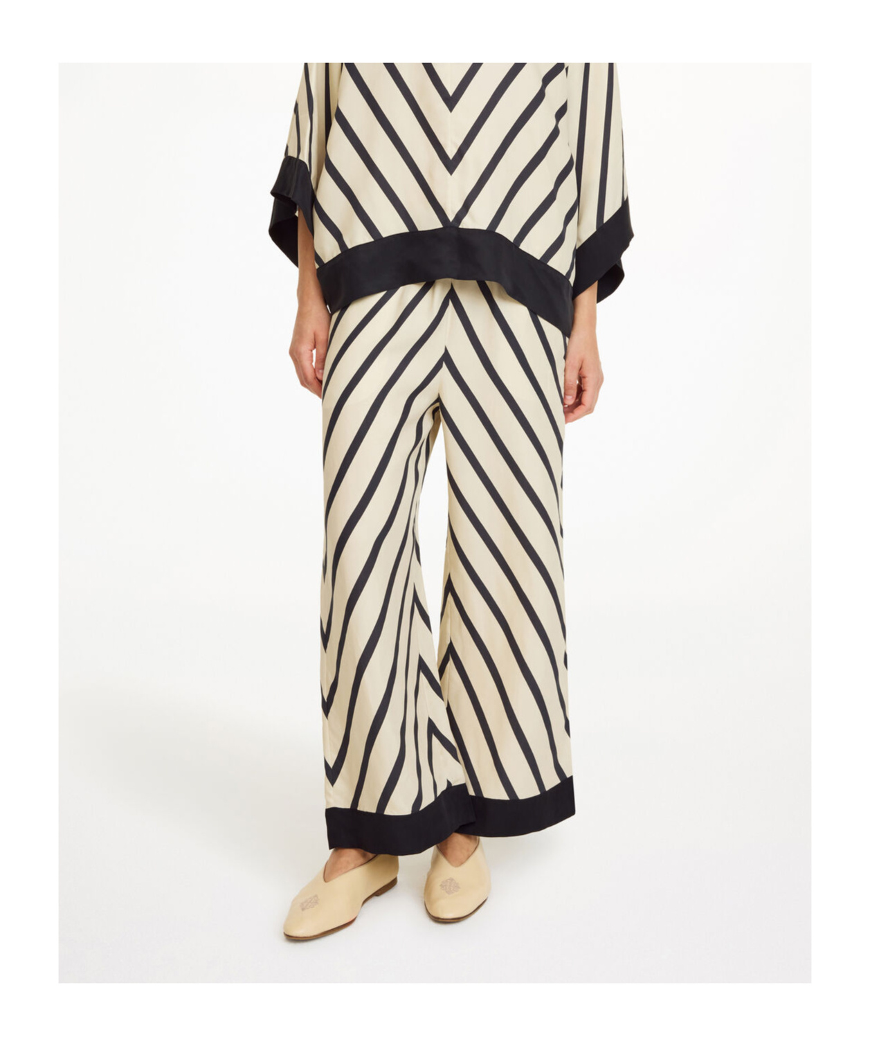 Shop By Malene Birger Striped Wide-leg Trousers In Diagonal Stripe