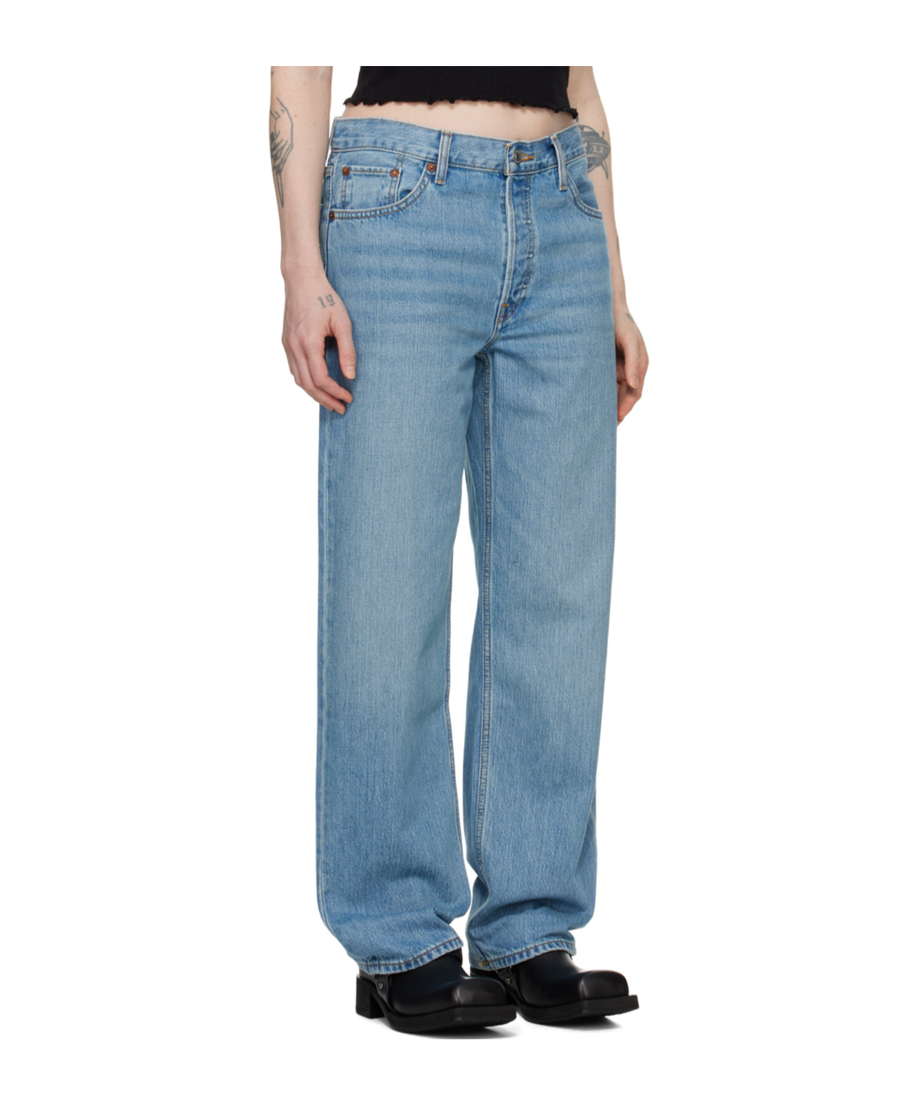 Re/done Loose Longish Jeans In Blue