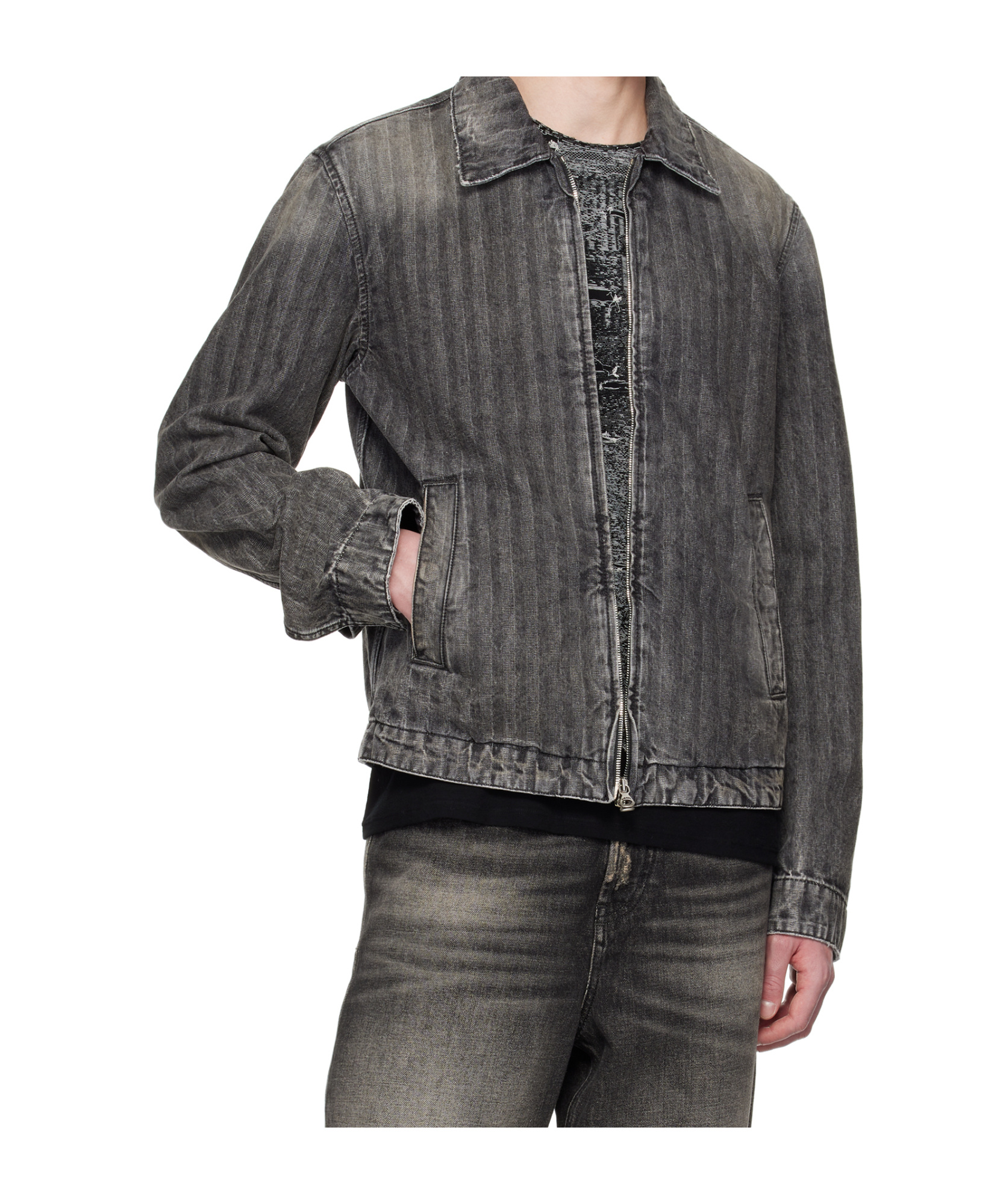 Diesel Blouson Jacket In Herringbone Denim In Gray