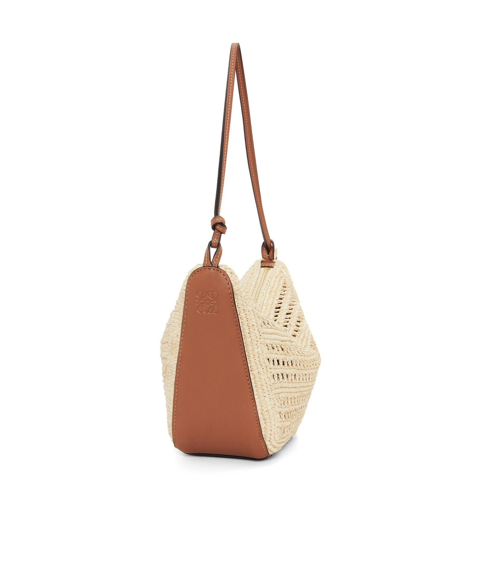 Shop Loewe Mini Hammock Hobo In Raffia And Calfskin In Nude