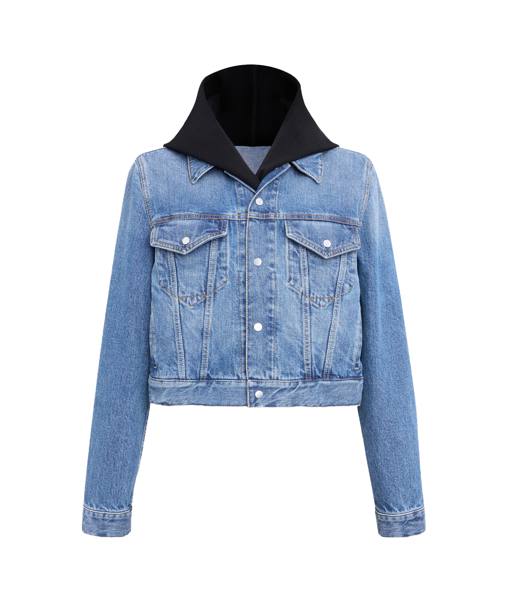 Alaïa Alaia Vintage Denim Jacket With Knitted Hood In Blue