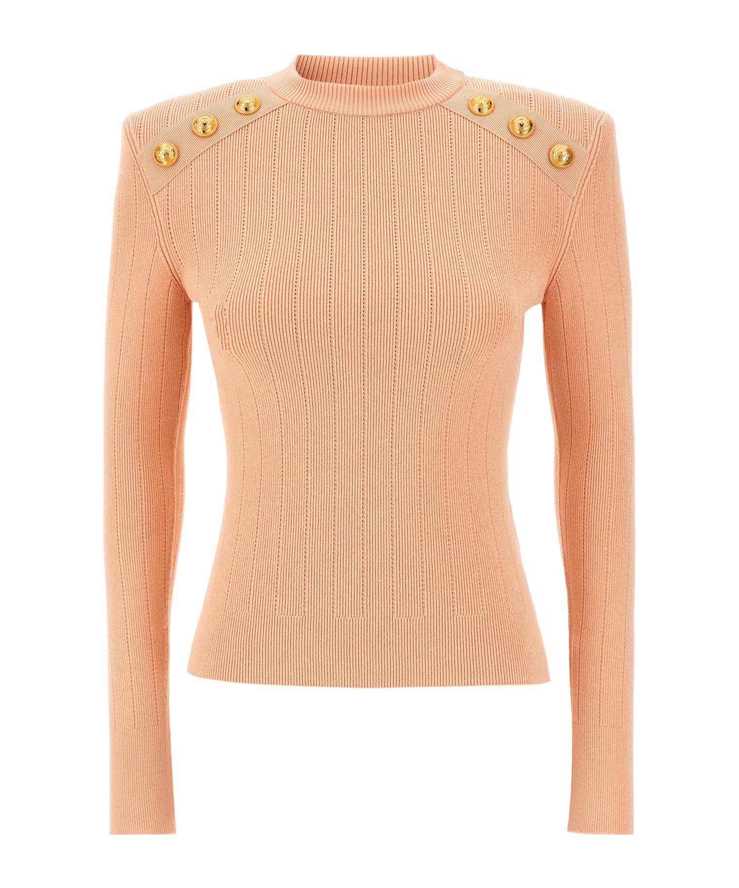 Shop Balmain Button-detail Knitted Sweater In Nude