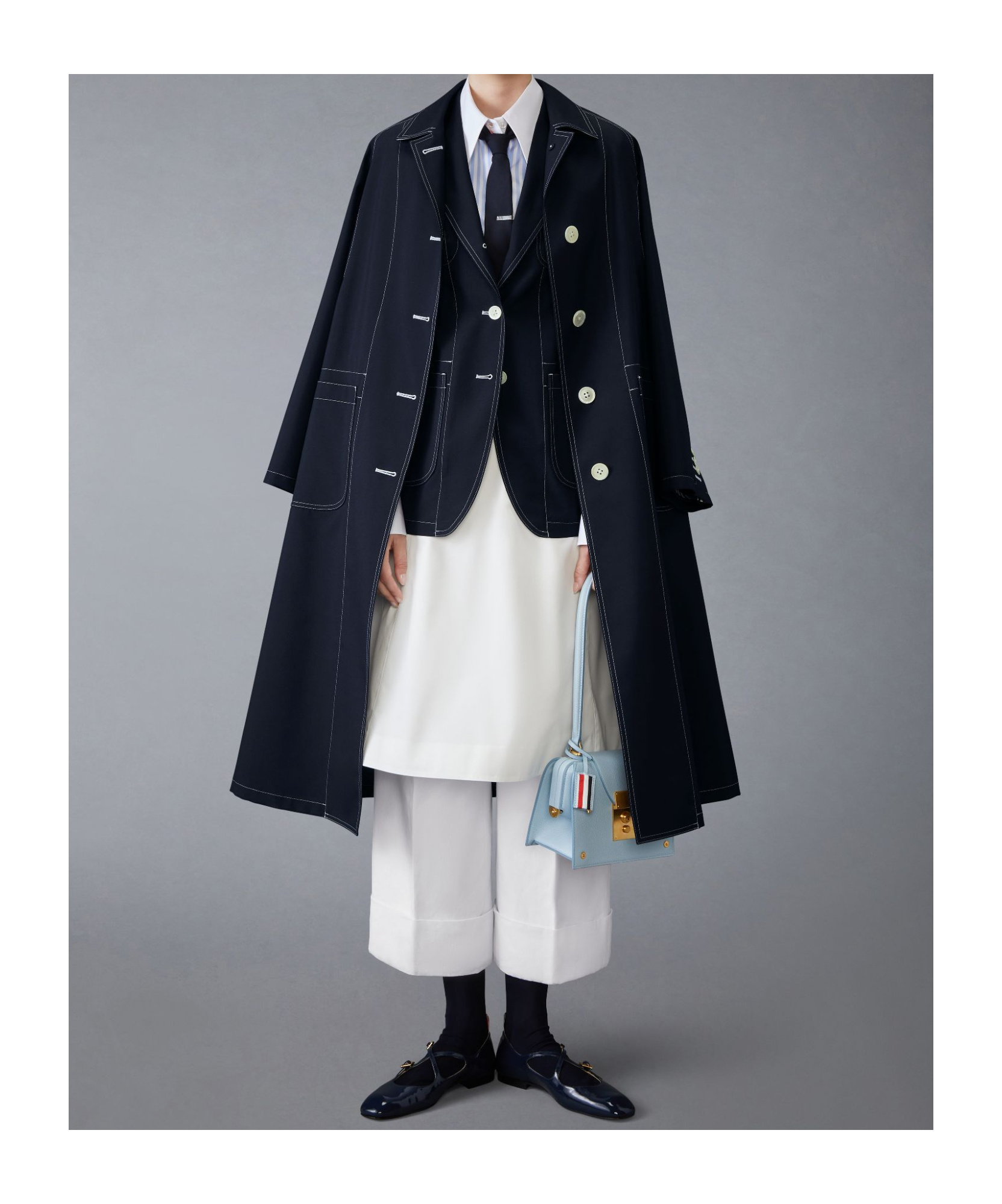 Thom Browne High-waisted Wide-leg Trousers In White