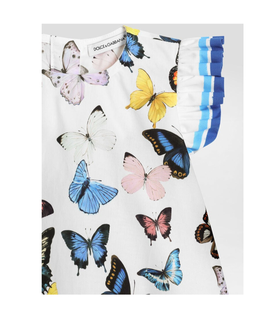 Dolce & Gabbana Poplin Dress With Butterfly Print In White