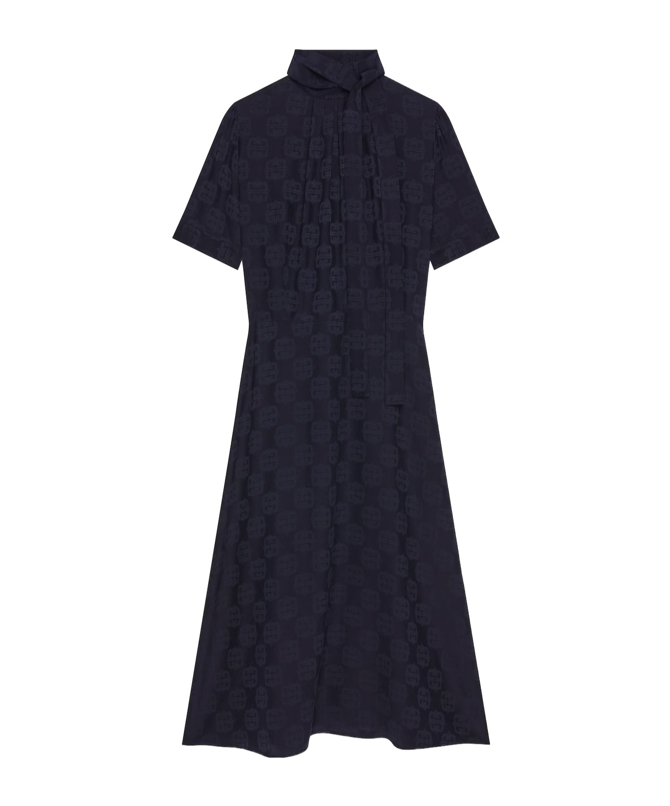 Givenchy 4g Baroque Jacquard Midi Dress With Tie Neck In Blue