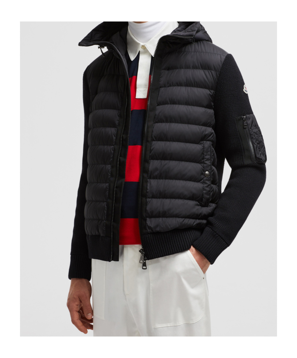 Moncler Mens Black Hybrid Padded Knitted Cardigan Xxl In Black