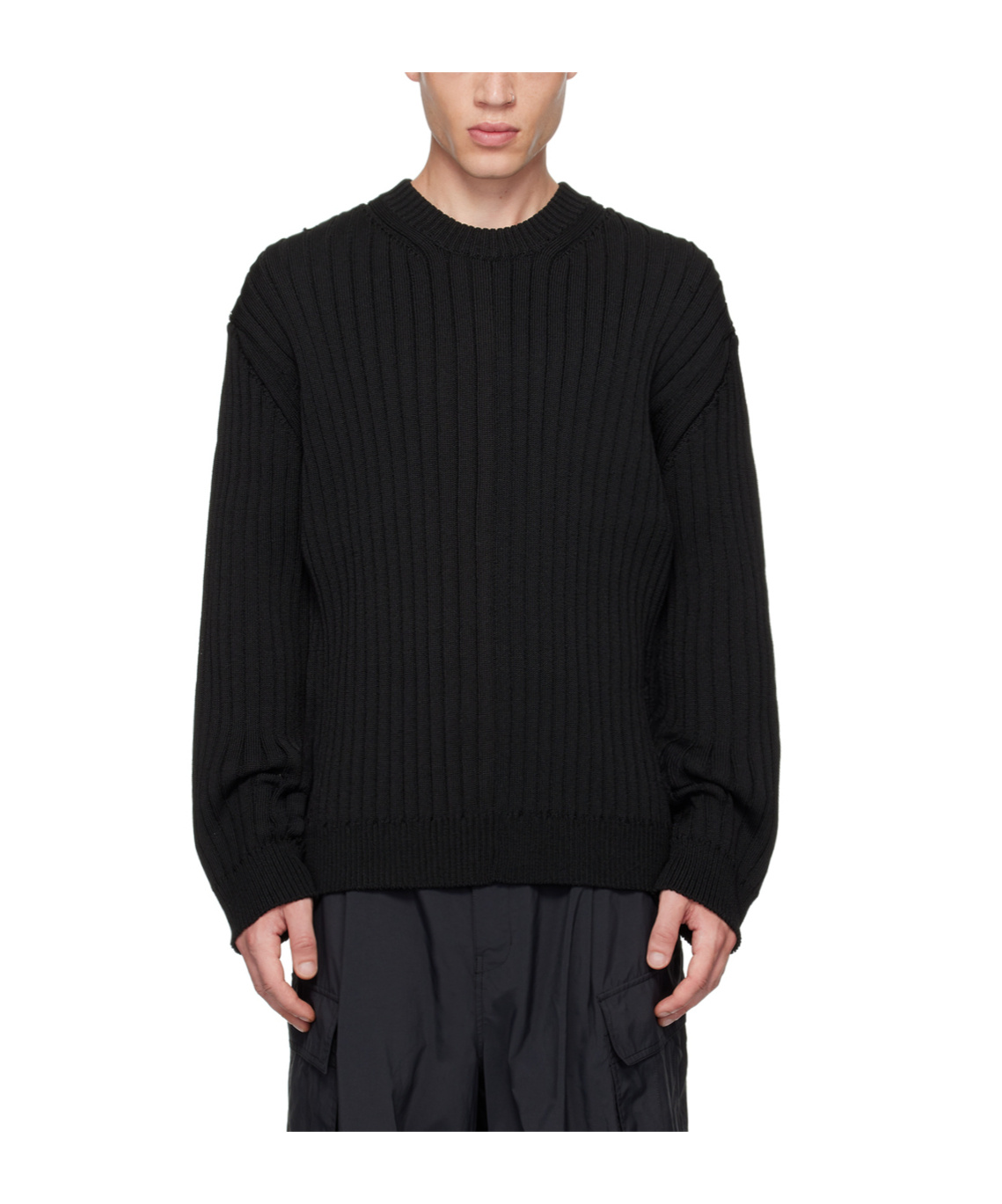 Juunj Rib Knitted Round-neck Sweater In Black