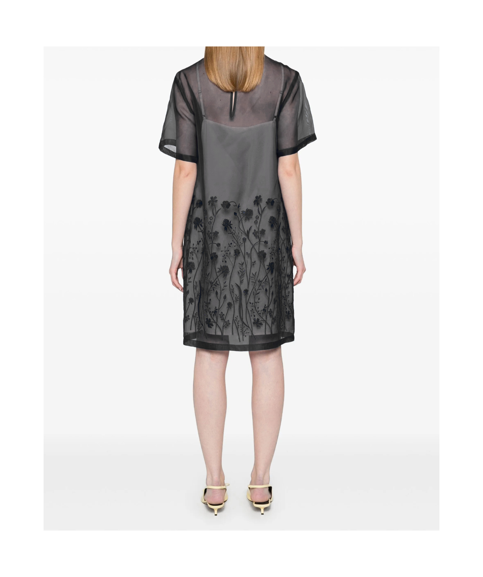 P.a.r.o.s.h Floral Embroidered Sheer Midi Dress In Black