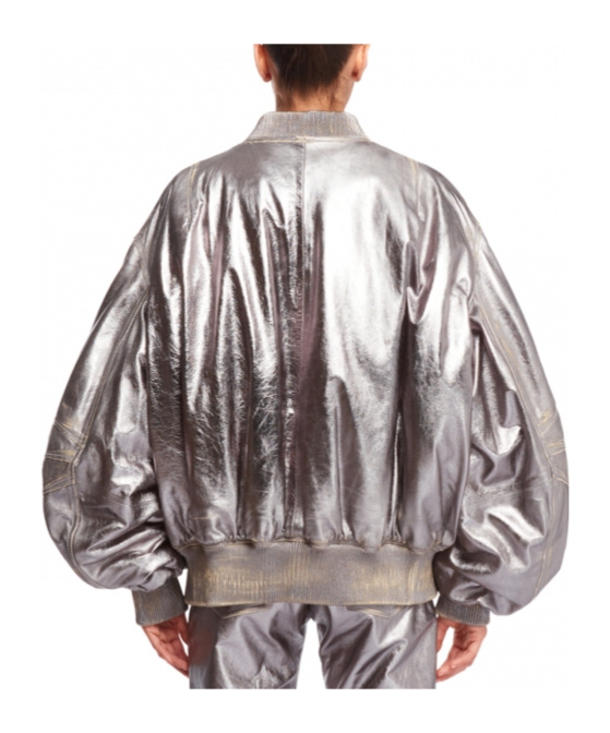 Attico Mirror-like Leather Anja Bomber With Vintage Effect In Gray