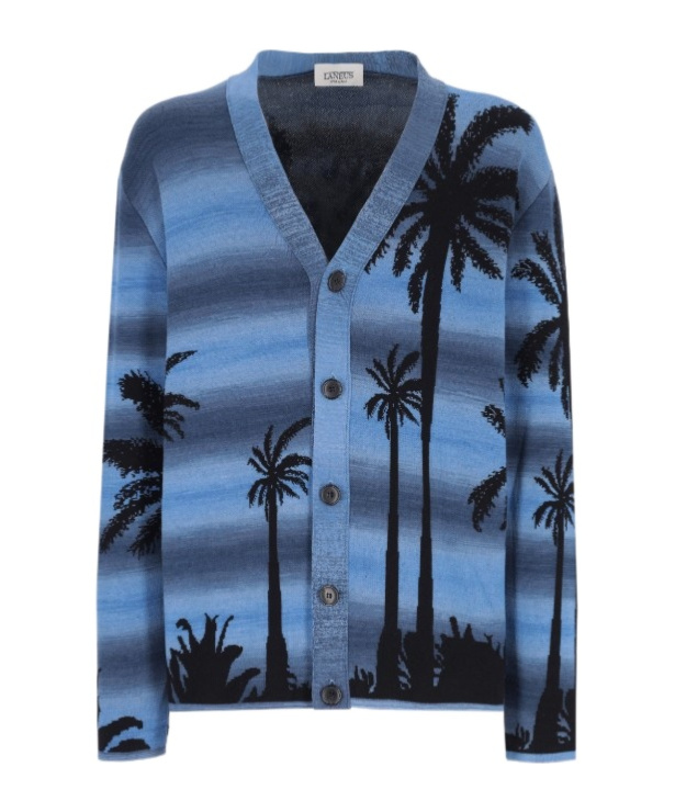 Shop Laneus Knitted Cardigan In Blue