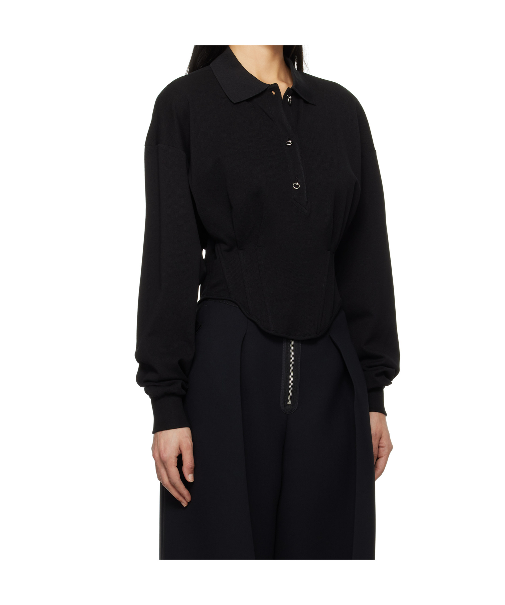 Mugler Long-sleeved Polo Shirt In Black
