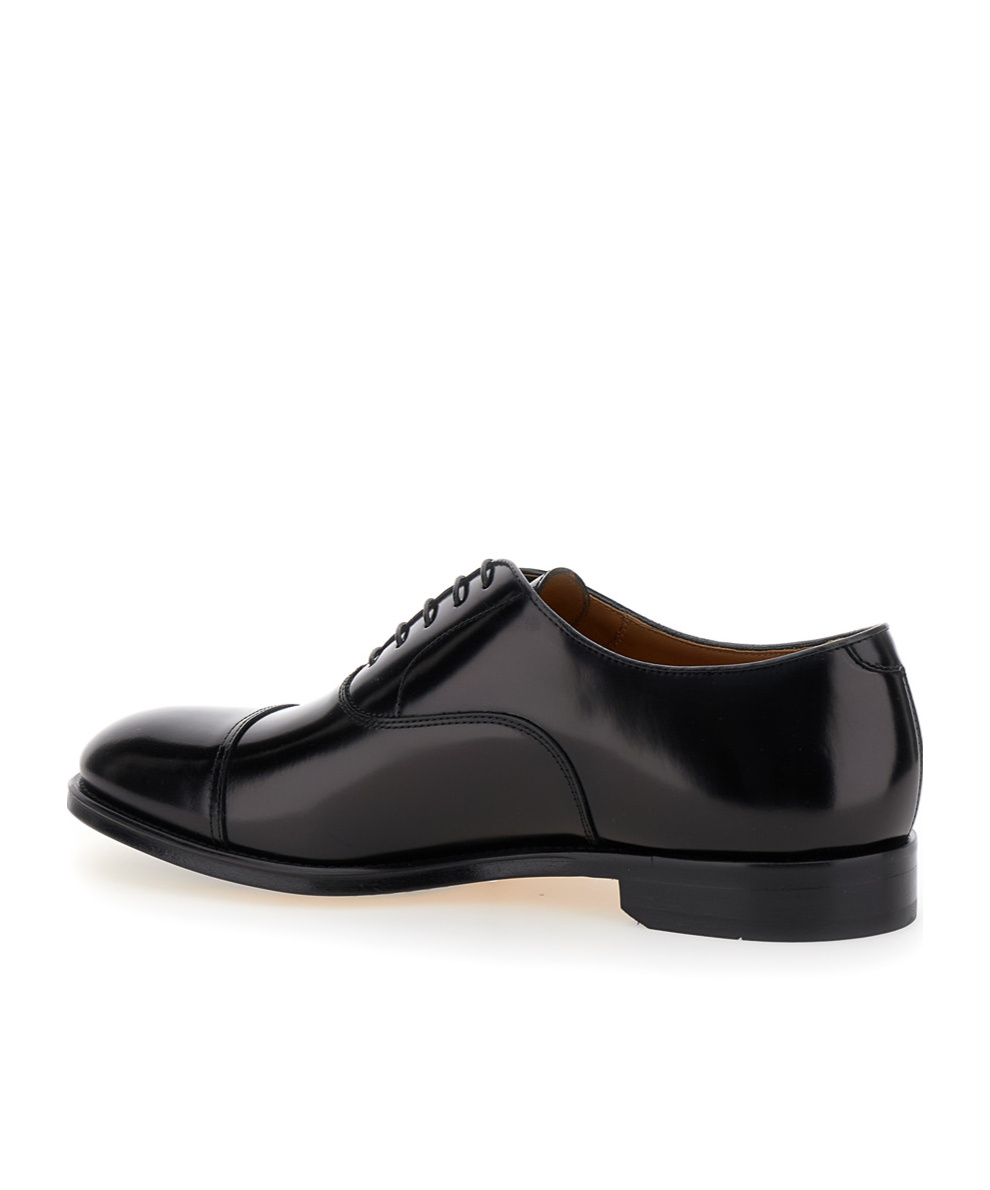 Doucal's Blue Oxford Shoes In Brushed Leather With Toe Cap In Black