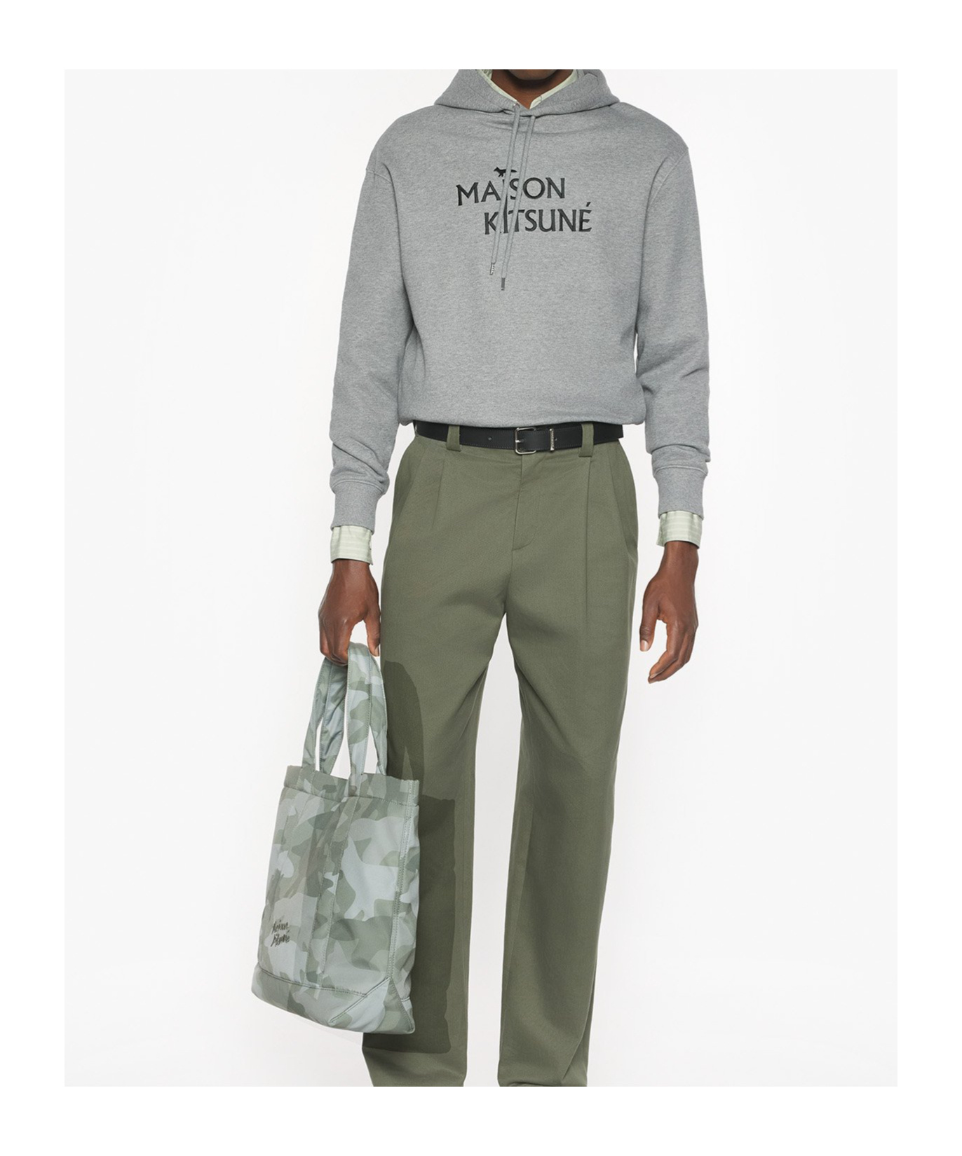 Maison Kitsuné Oversized Grey Cotton Hoodie With Adjustable Hood In Gray