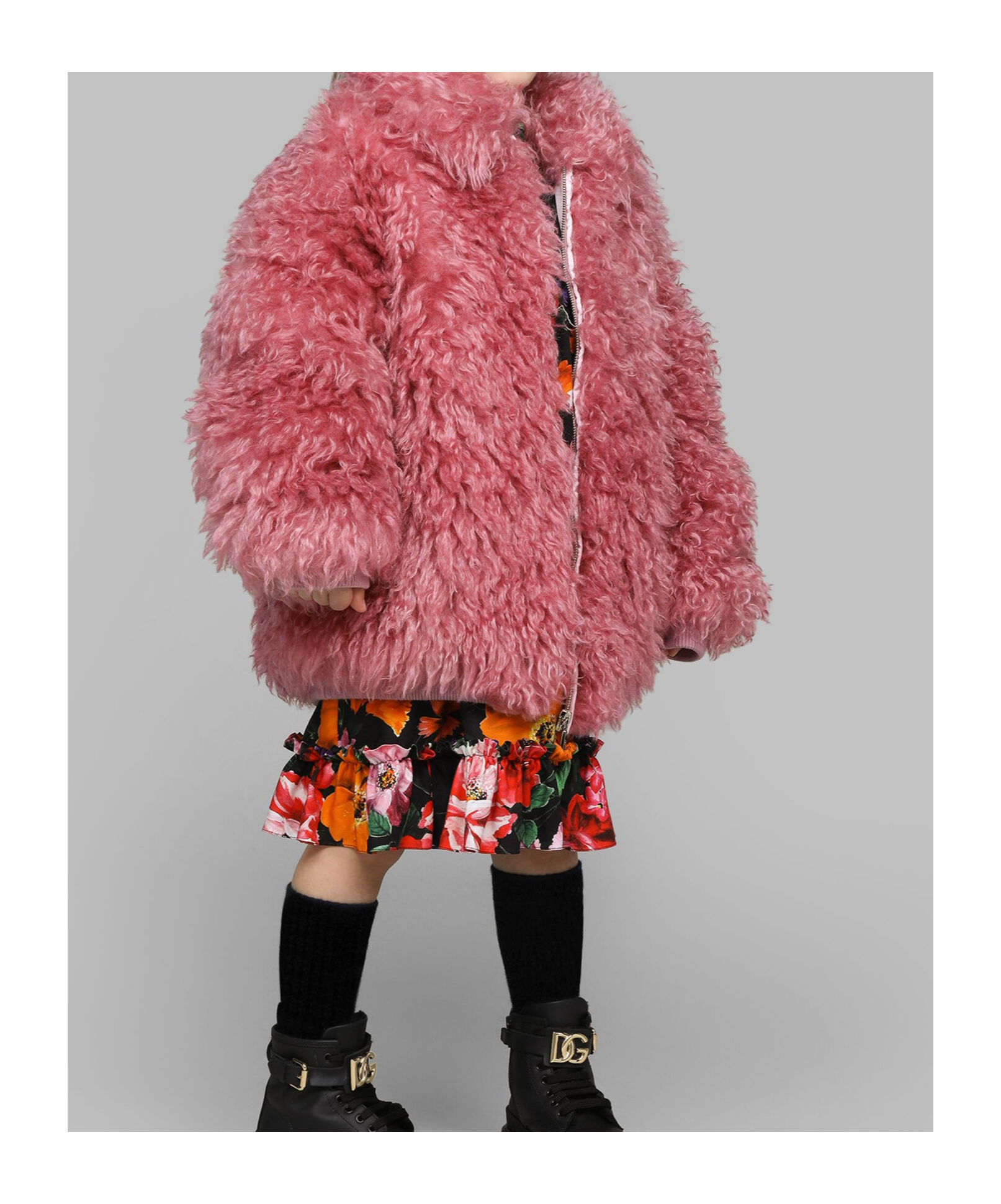 Dolce & Gabbana Dg-logo Faux-fur Coat In Pink
