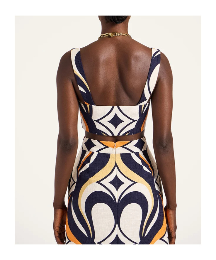 La Doublej Abstract-print Sweetheart Top In Black