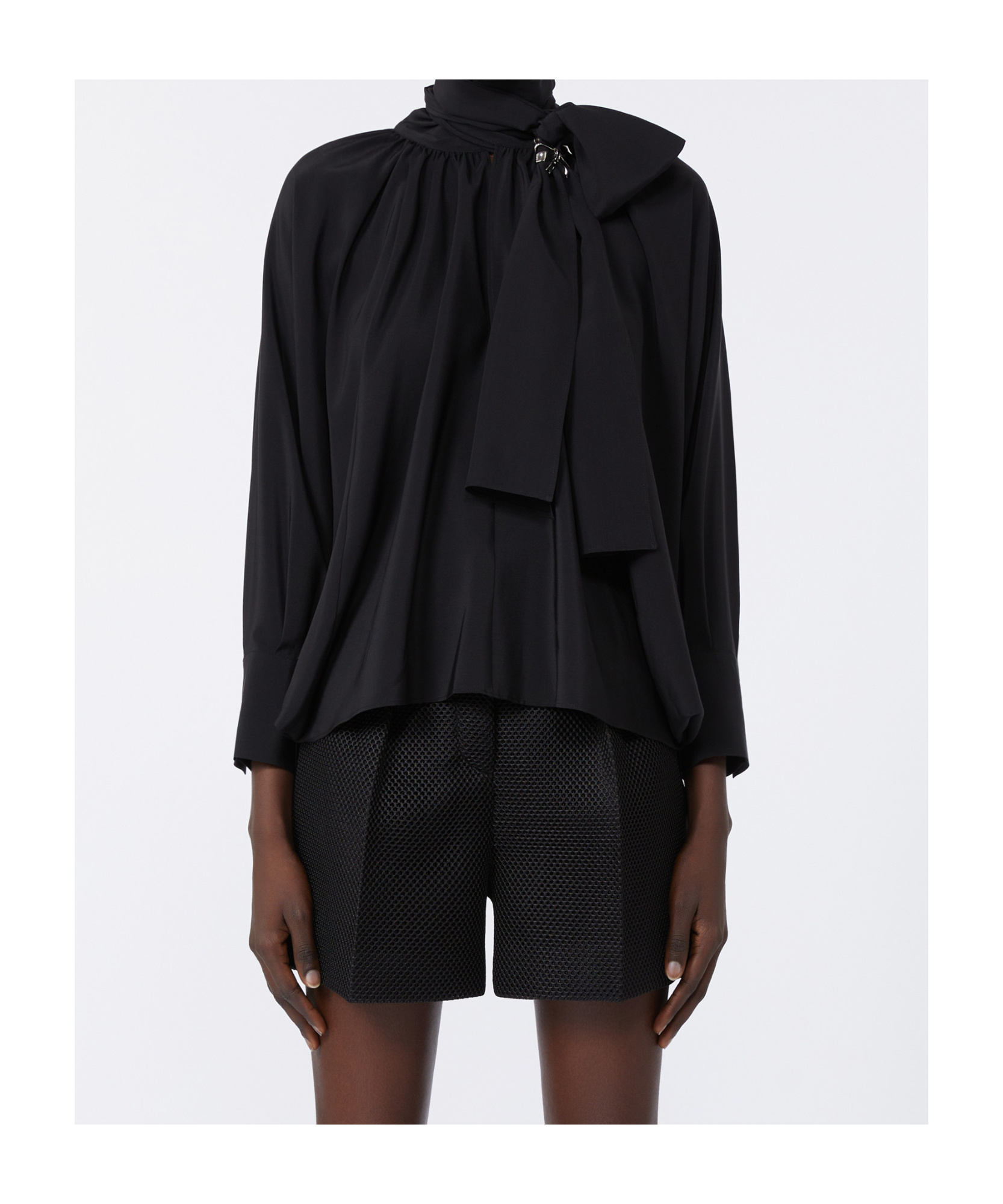 Max Mara Leonida Blouse With Asymmetric Hem And Balloon Sleeves In Black