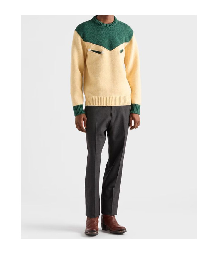 Prada Cream And Emerald Green Wool Sweater In Brown