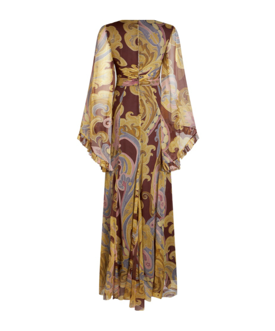 Etro Burgundy Printed Silk Long Dress In Brown