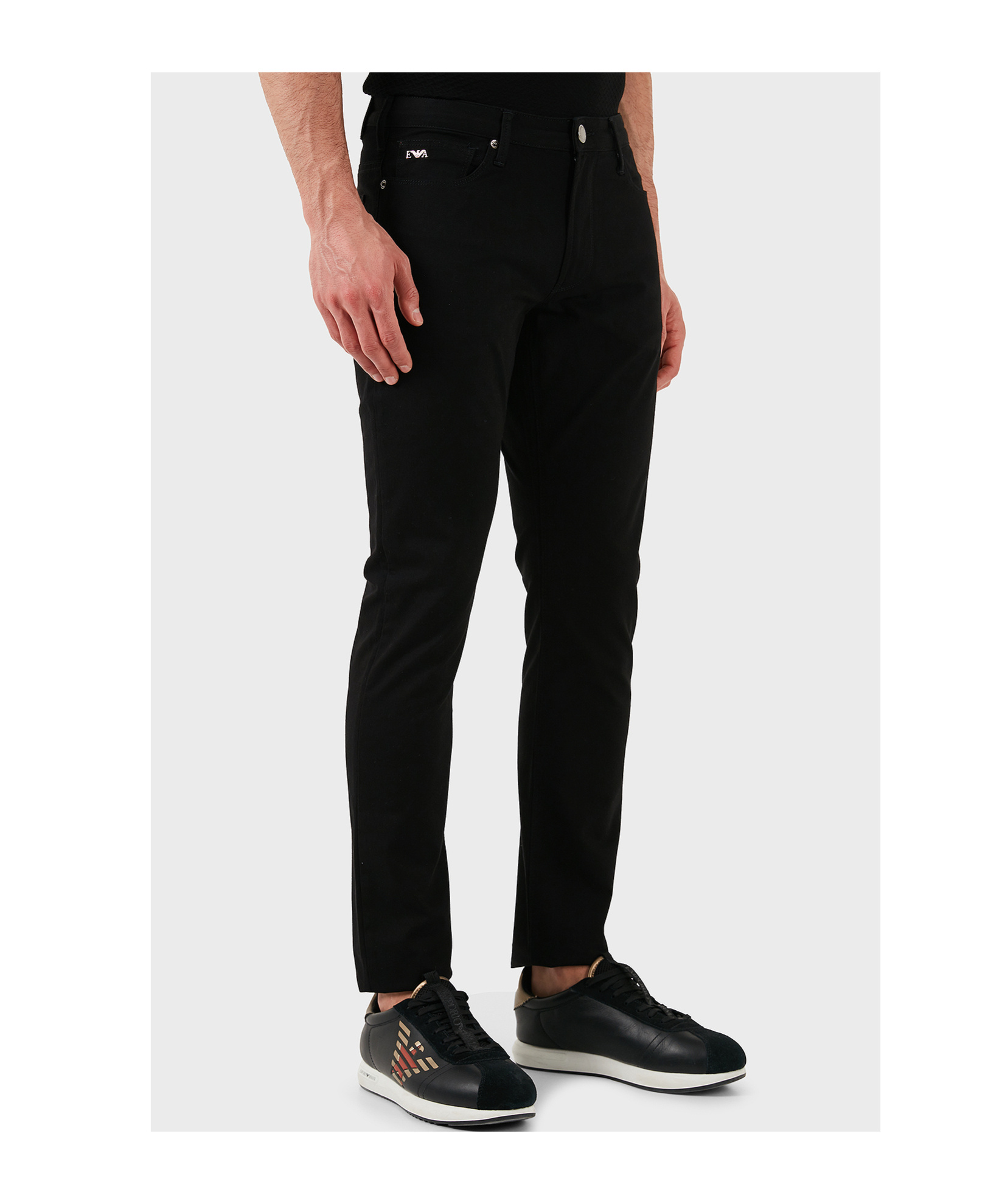 Emporio Armani Eagle Logo-embossed Brand-patch Slim-fit Stretch-denim Jeans In Black