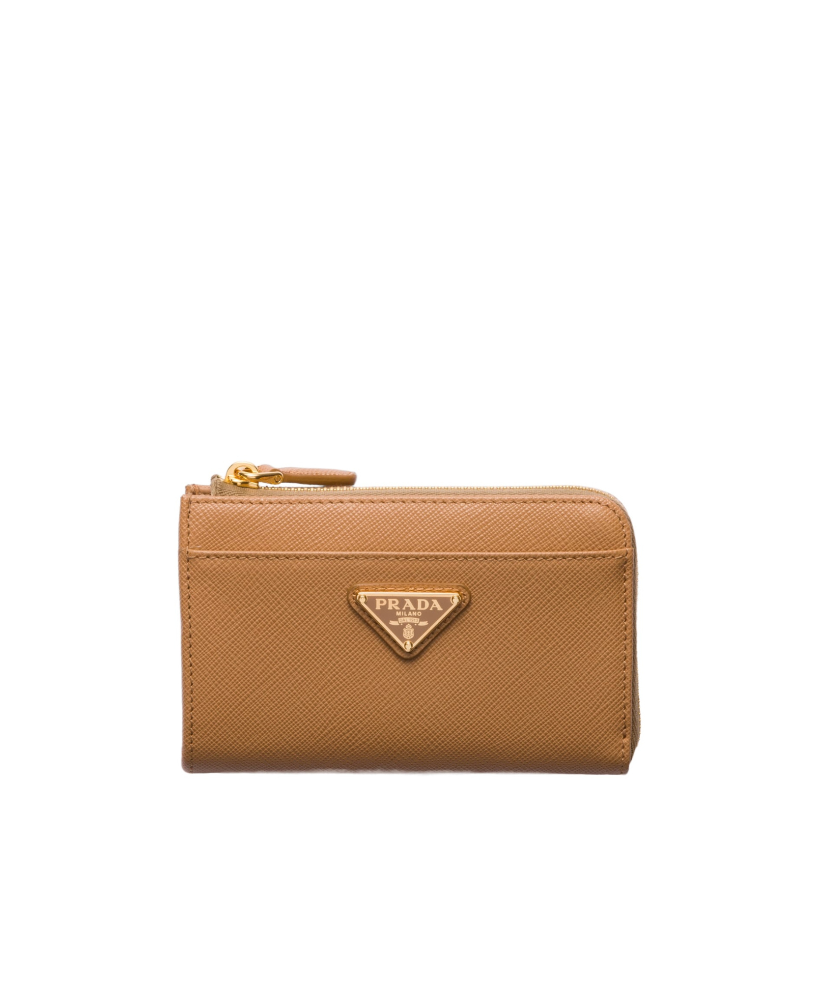 Shop Prada Saffiano Keychain In Neutral Color