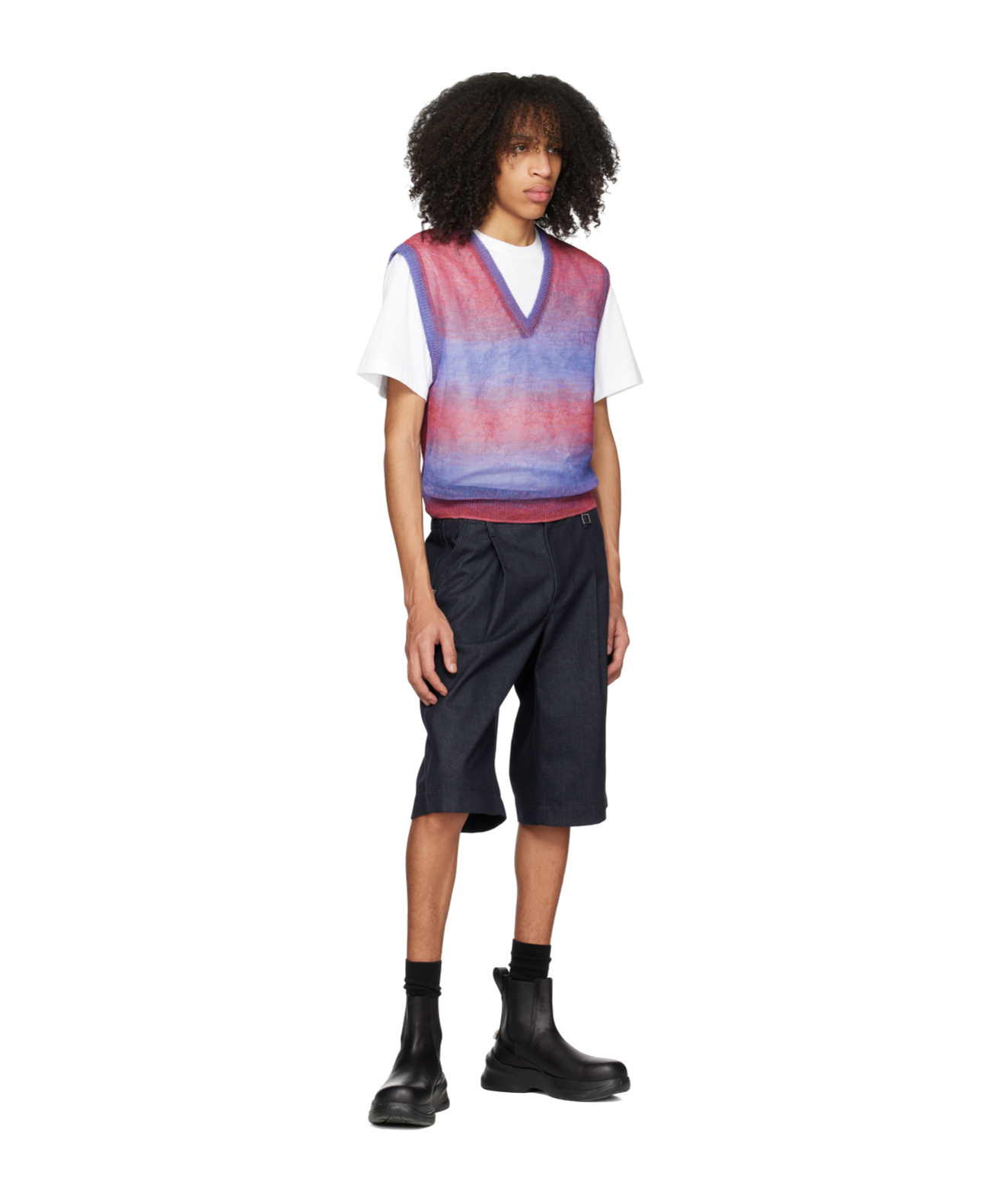 Wooyoungmi Graded Stripe Pattern Knitted Vest In Black