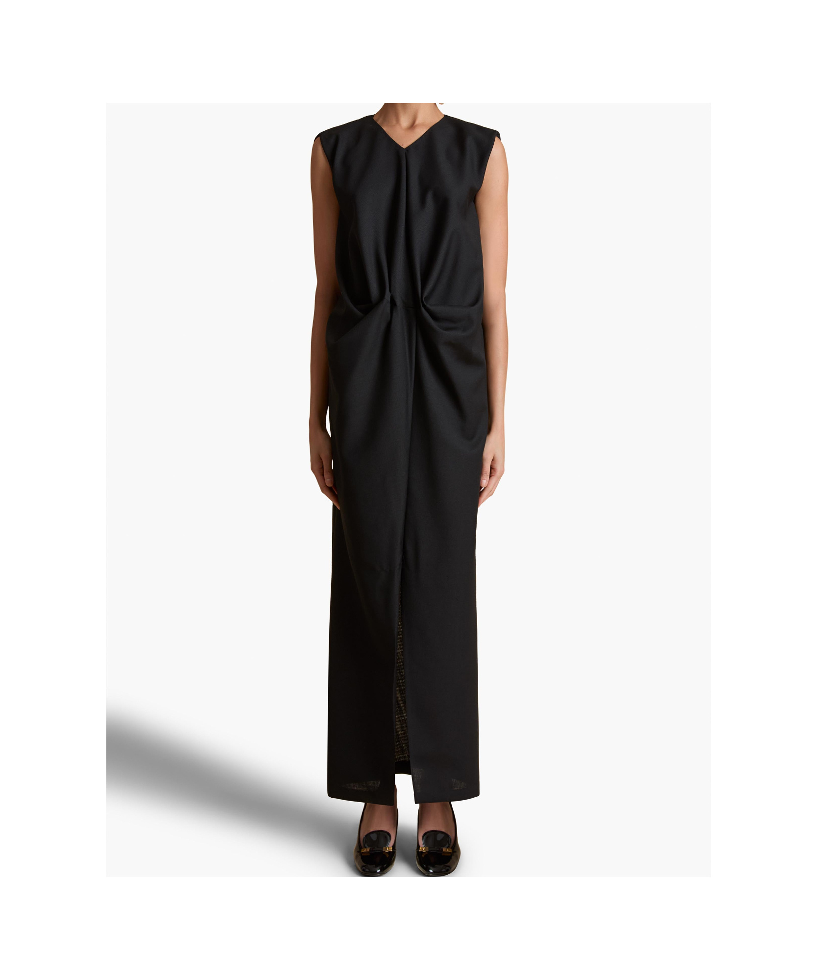 Khaite Niel Long Twist Front Mohair Wool Dress In Black