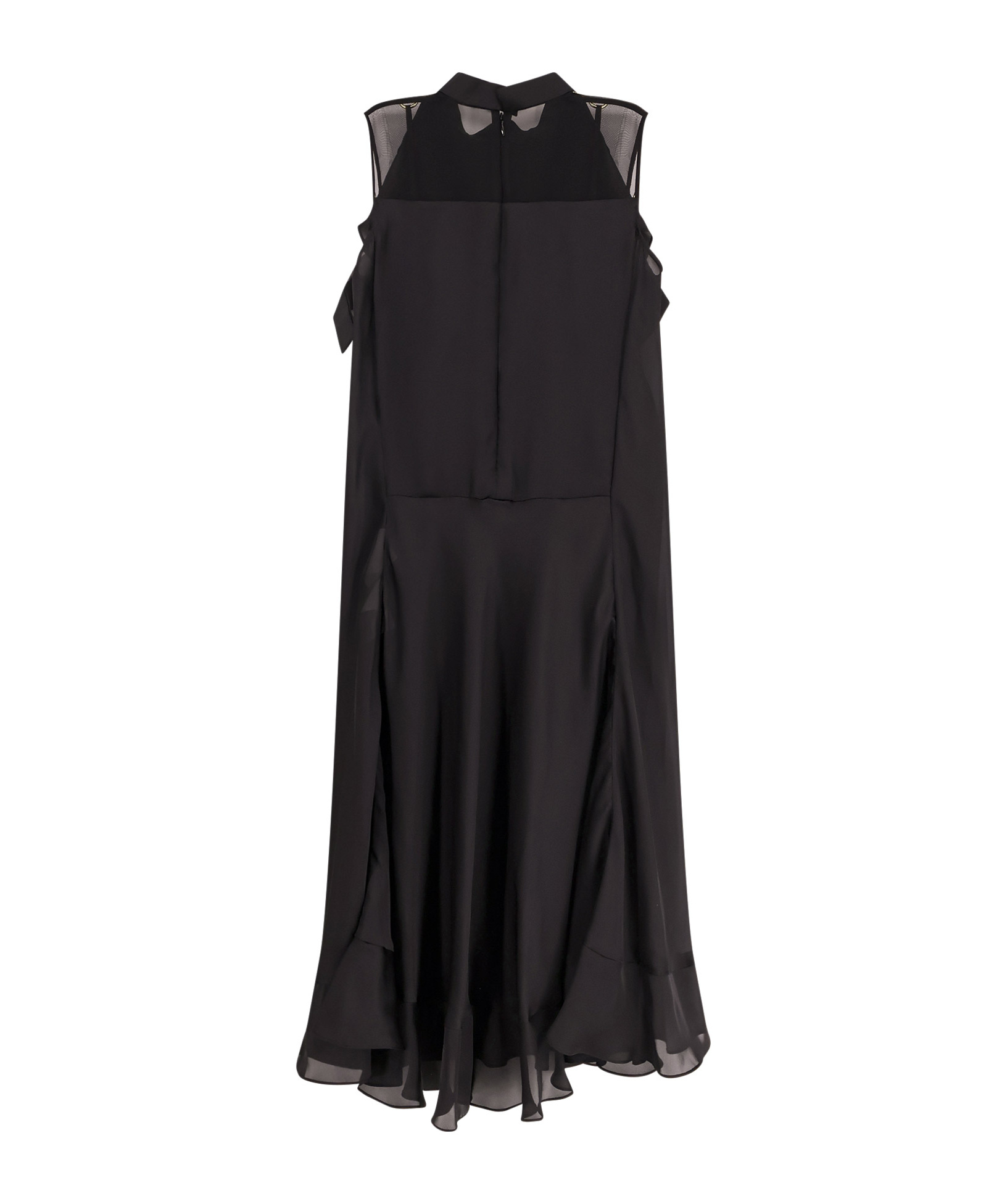Sacai Sleeveless Turtleneck Midi Dress With Ruffled Sheer Panels In Black
