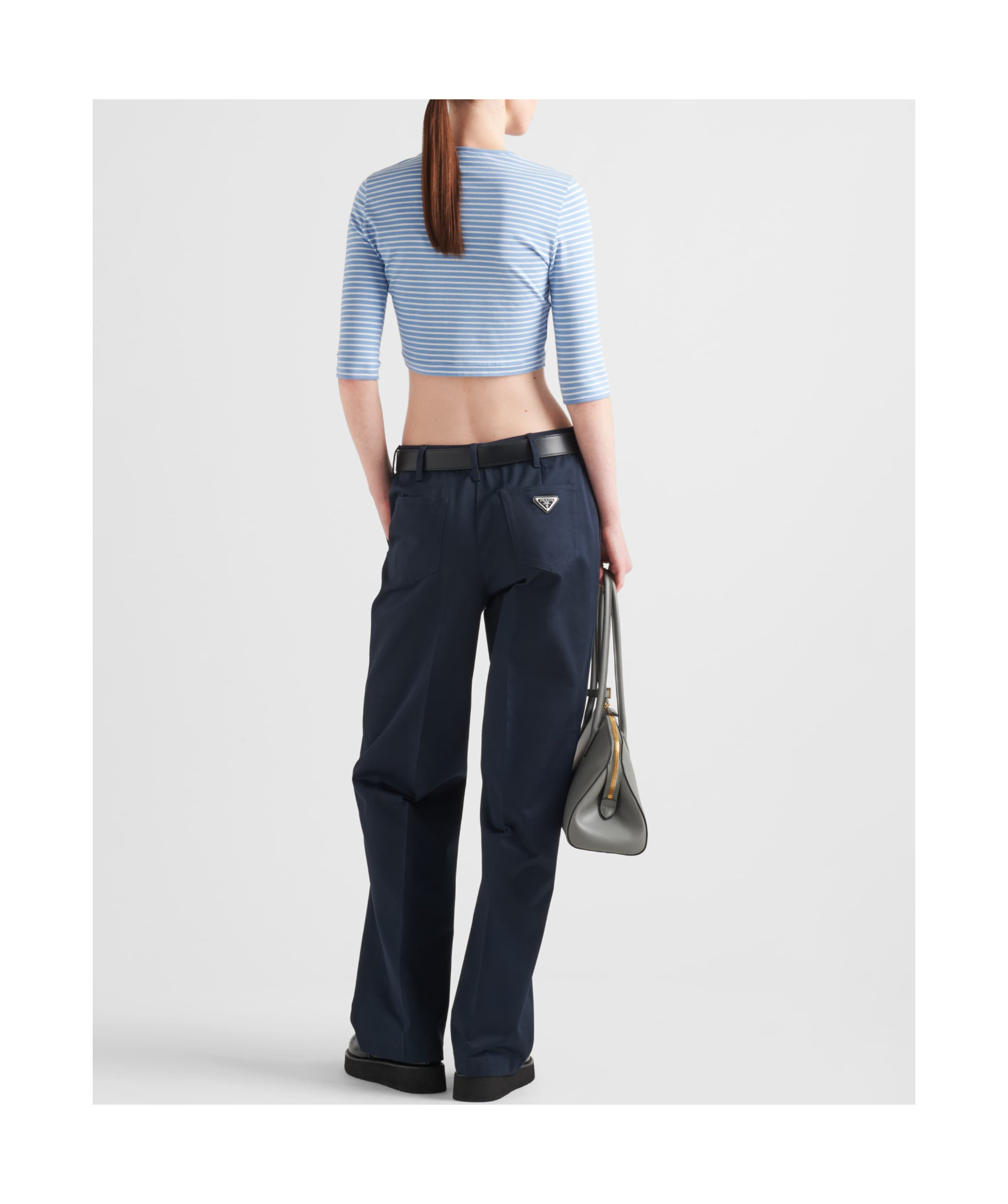 Prada Logo Cotton-blend Crop Top In Sky Blue/white