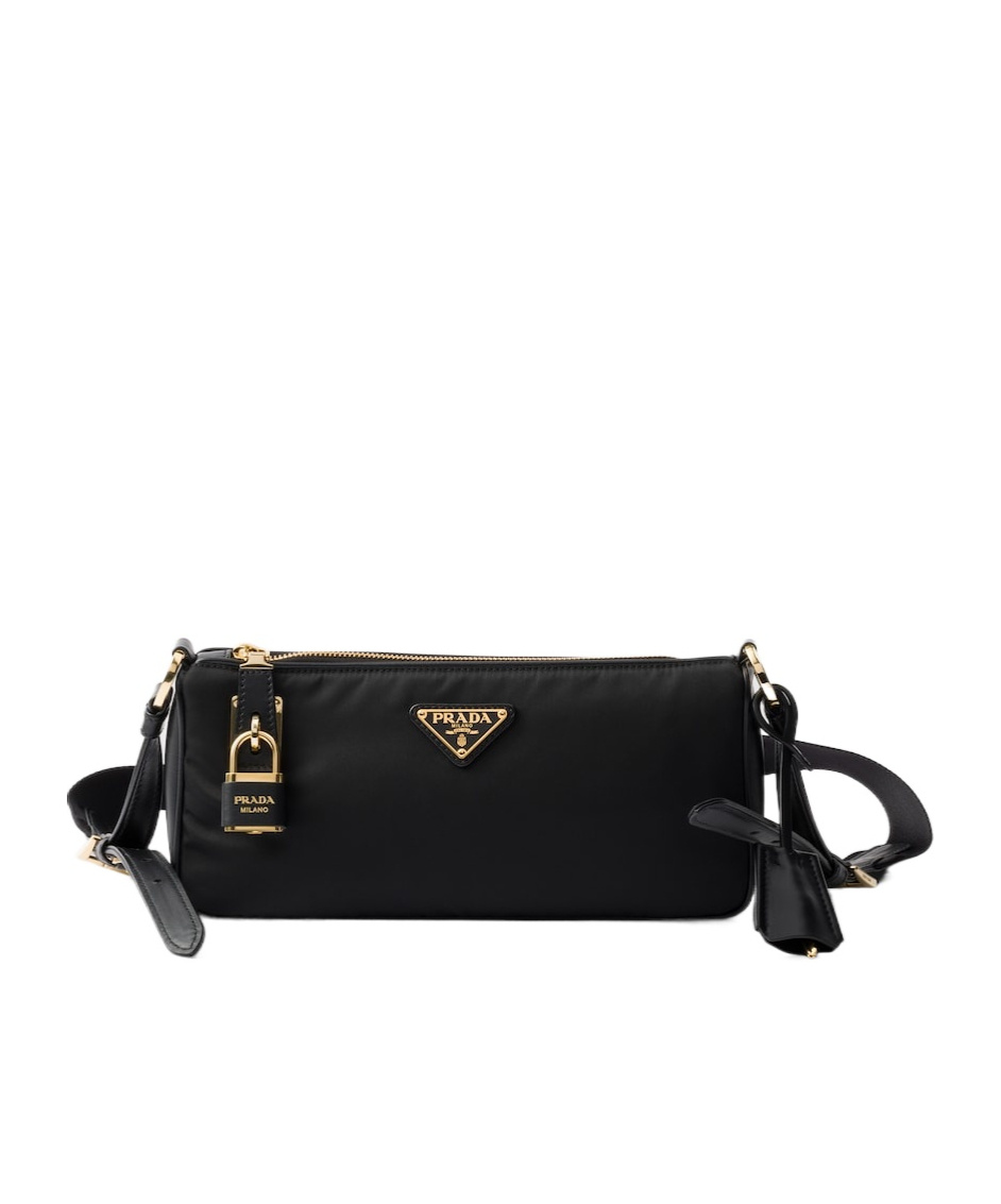 Prada Small Leather-trim Shoulder Bag In Black