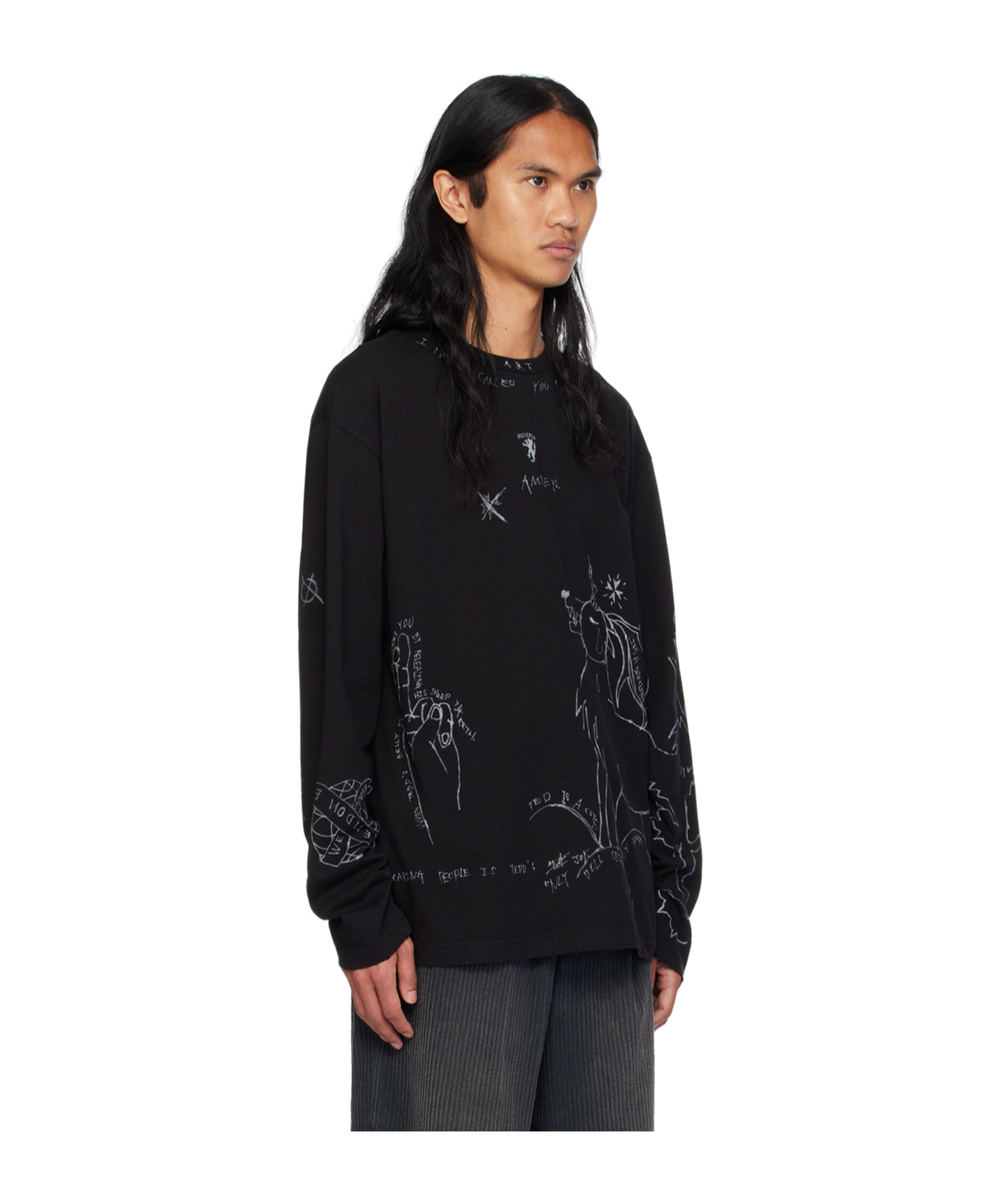 We11 Done Printed Long-sleeved T-shirt In Black
