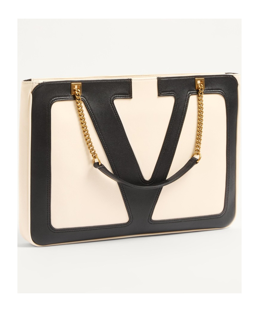 Valentino Garavani Garavani Viva Superstar Medium Nappa Leather Shopping Bag Woman Butter/black Uni In Nude