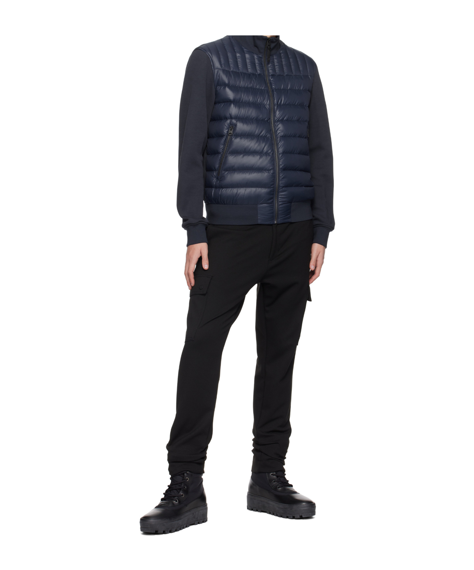 Mackage Navy Collin-r Mixed Media Down Jacket In Black