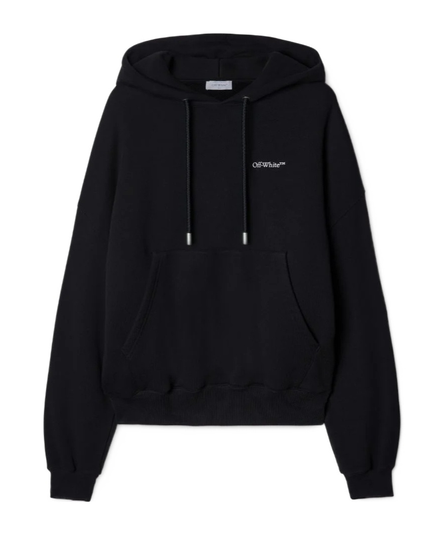 Shop Off-white Logo-embroidered Cotton Hoodie In Black