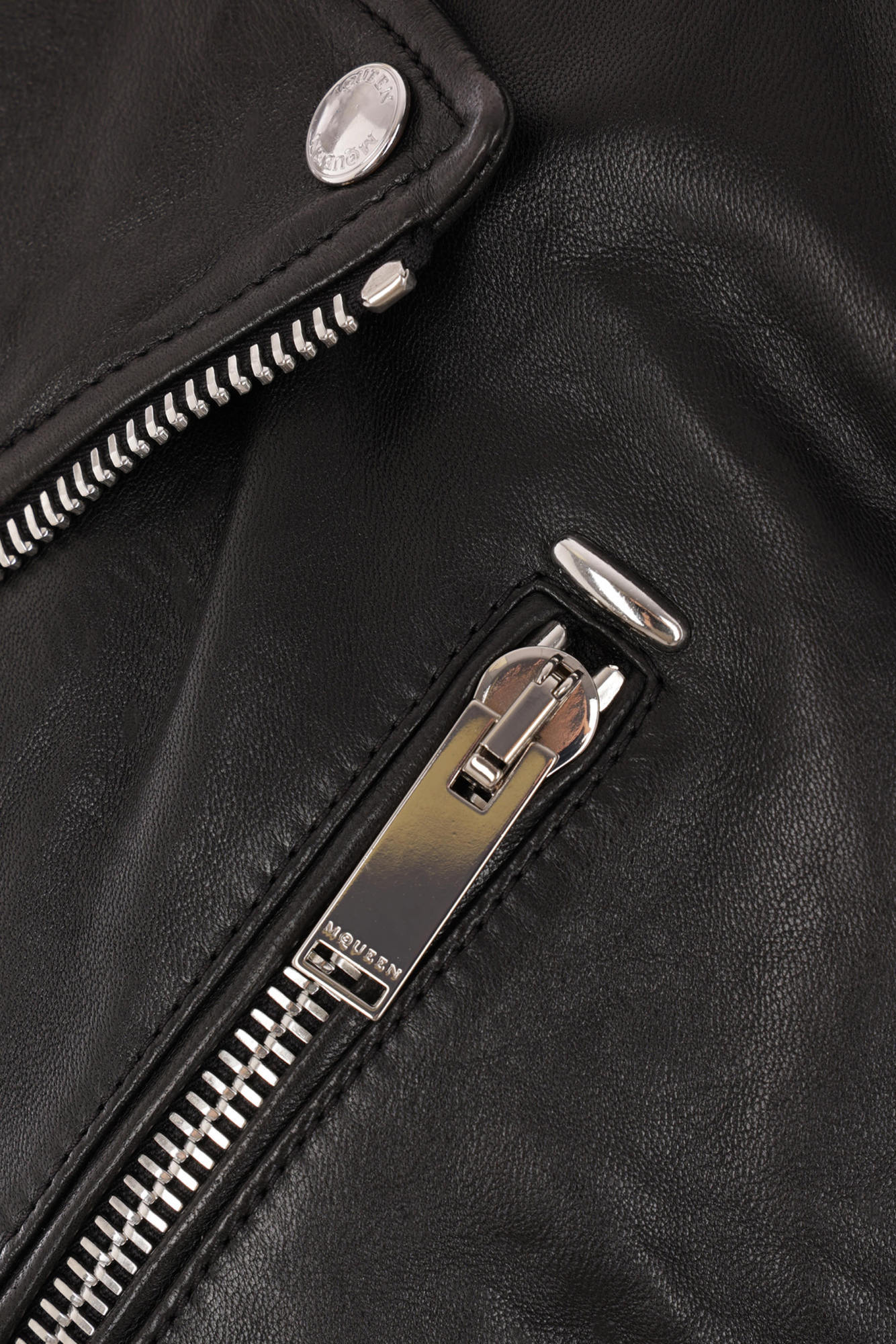 Alexander Mcqueen Grained Lamb Leather Biker Jacket In Black