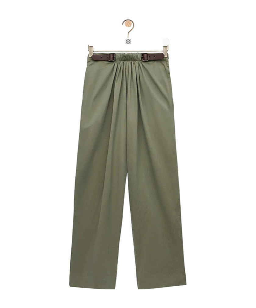 Loewe Elastic-waist Belted Trousers In Green
