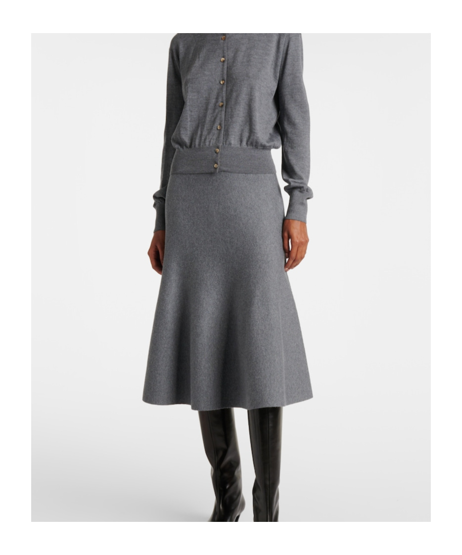 Khaite Odil Knitted Wool-blend Midi Skirt In Gray