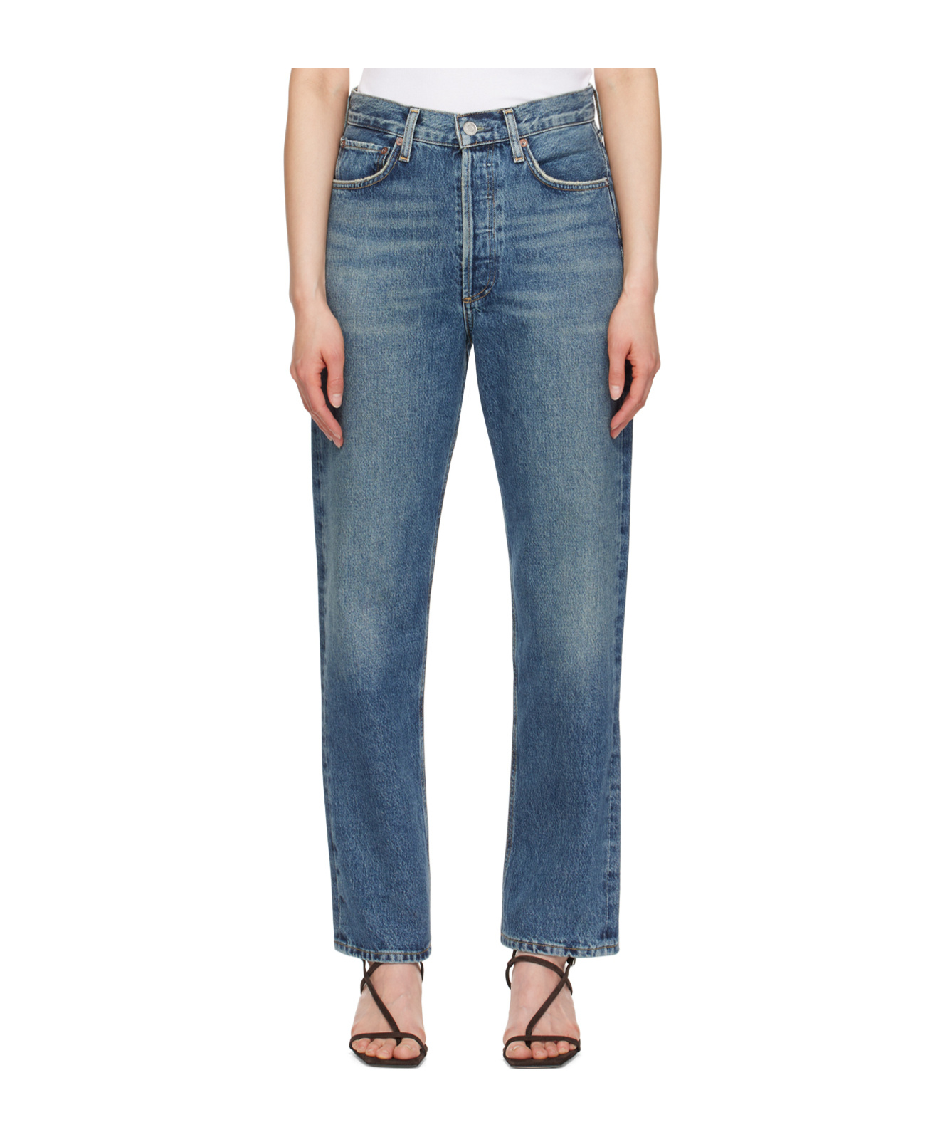Agolde Five Pocket Denim Trousers In Blue