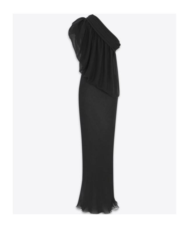 Saint Laurent Hanging One-shoulder Dress In Black
