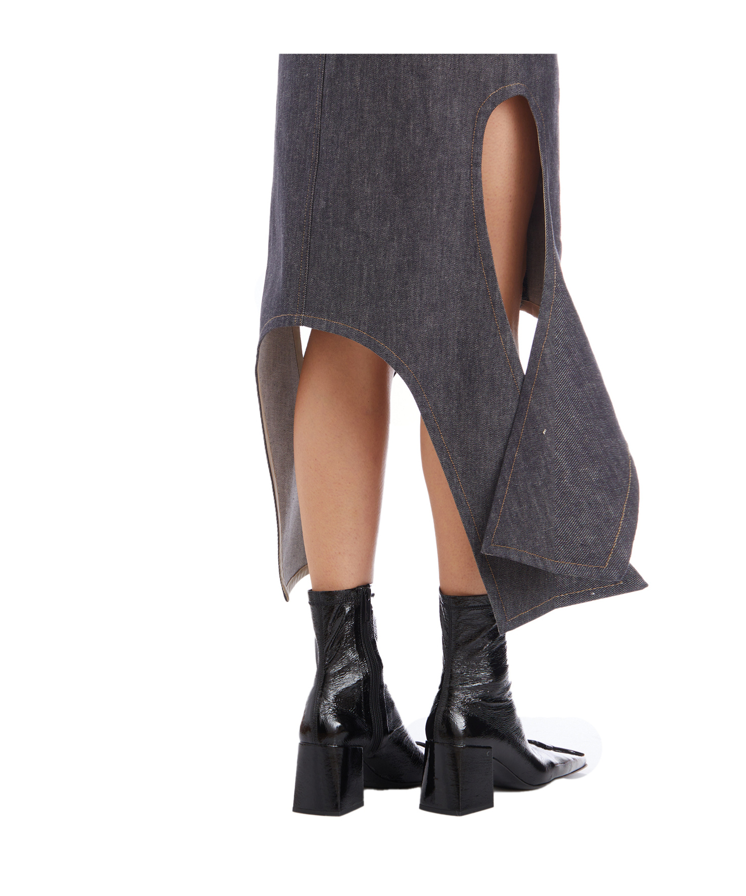 Courrèges Gray Reversed Denim Midi Skirt In Black