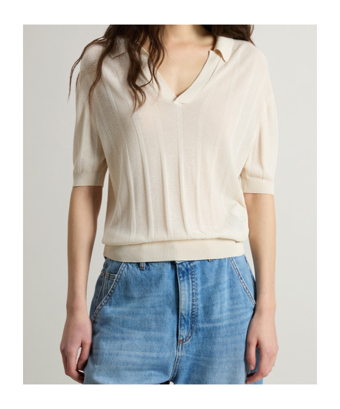 Woolrich Striped Polo Top In White