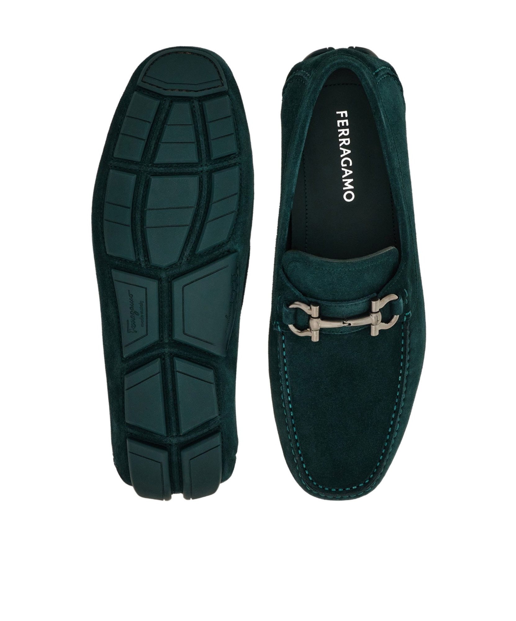 Ferragamo Driver With Gancini Ornament In Green