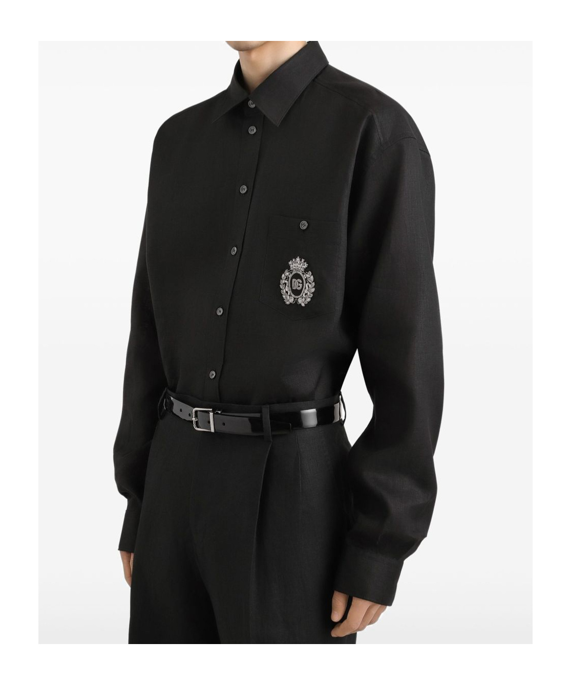 Dolce & Gabbana Cotton Tuxedo Shirt With Heraldic Patch In Black