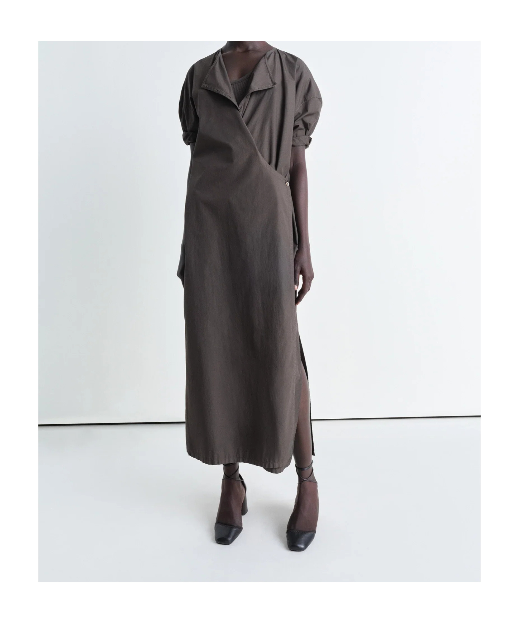Lemaire Brown Short Sleeve Twisted Midi Dress In Gray